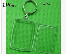 5 unids/lote rectángulo transparente en blanco acrílico insertar foto marco llavero DIY Split anillo llavero