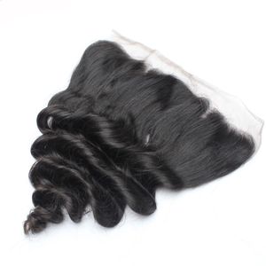 5pcs / lot Remy Lace Frontal Fermetures Brésiliennes Vierges de Cheveux Humains Longueurs Mixtes Nautral Noir 130% Lâche Ondulé Suisse Dentelle Frontales