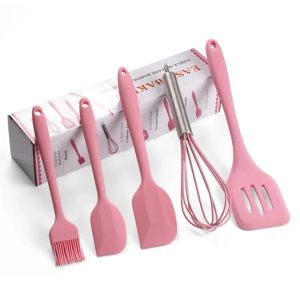 Ensemble d'outils de cuisine en Silicone, comprenant une petite brosse, un grattoir, un grand grattoir, une spatule batteur à œufs pour la cuisson et le mélange LL, 5 pièces/lot