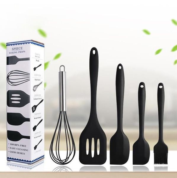 5 pcs/lot ensembles d'outils de cuisson en silicone comprend un petit grattoir à brosse grand grattoir spatule batteur à oeufs pour la cuisson et le mélange en gros EE