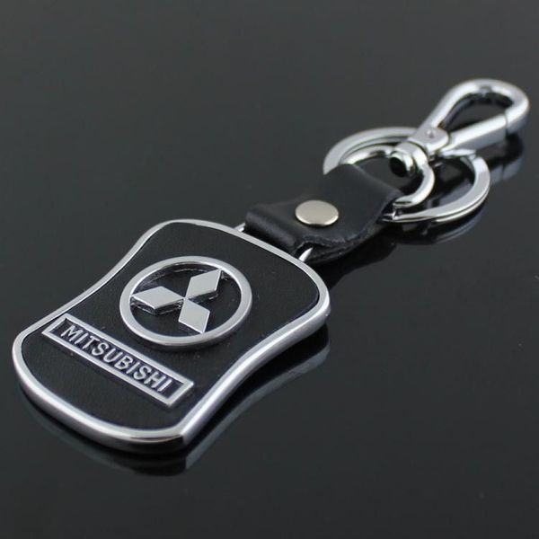 5pcs / lot Top Fashion Logo de voiture porte-clés pour Mitsubishi métal cuir porte-clés porte-clés anneau Llaveros Chaveiro voiture emblème porte-clés318L