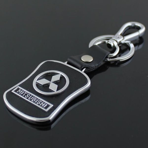 5pcs / lot Top Fashion Logo de voiture porte-clés pour Mitsubishi métal cuir porte-clés porte-clés anneau Llaveros Chaveiro voiture emblème porte-clés289O