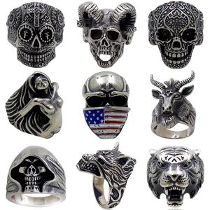 5 pièces/lot Vintage gothique tête de loup anneau hommes crâne anneau Punk bijoux accessoires démon Satan chèvre crâne anneau