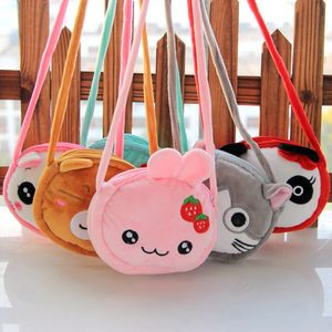 5 stks mooie kinderen munt portemonnee cartoon pluche messenger tassen schattig dier panda katten konijn pluizige baby joch kleuterschool cross-body tas