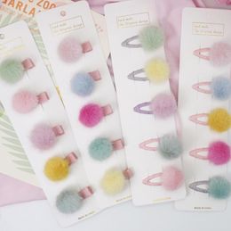 5 pièces jolies filles pompon épingles à cheveux avec petite fourrure douce Mini boule pince Hairball Pom pinces à cheveux enfants accessoires de cheveux 1010 X22967181