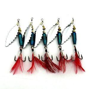 5 stks lokt spinners, Spinnerbaits, metalen visserijpons aas 8,1 cm Blade spinner aas 9,5 g ondergedompeld type veren visserij haken haan