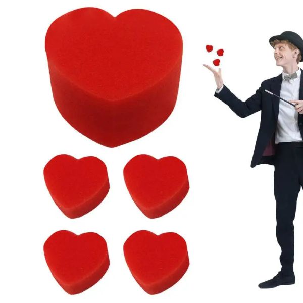 5pcs Magic Trick Sponge Heart Love Balls Street Magic Props Gross-Up Magic Tool pour la Saint-Valentin de mariage de mariage Gift Party