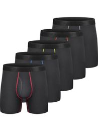 5pcs Mens Boxer Briefes Cotton Sous-vêtements Ride Up régulier Stretch Elastic Wide Band 240412