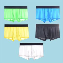 5 uds calzoncillos Boxer de malla ropa interior Cool Ice Silk calzoncillos Boxer para hombres súper transpirables hombres Sexy bragas de hombre delgado transparente332Y