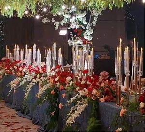 Candelabros de Metal de 5 uds., candelabros, jarrones de flores, centro de mesa de boda, soporte de pilar, decoración de fiesta de plomo de carretera
