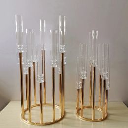 5pcs soportes de metal candelabros acrílicos jarrones de flores mesa de boda centavroos pilares de stand de carretera decoración de la fiesta