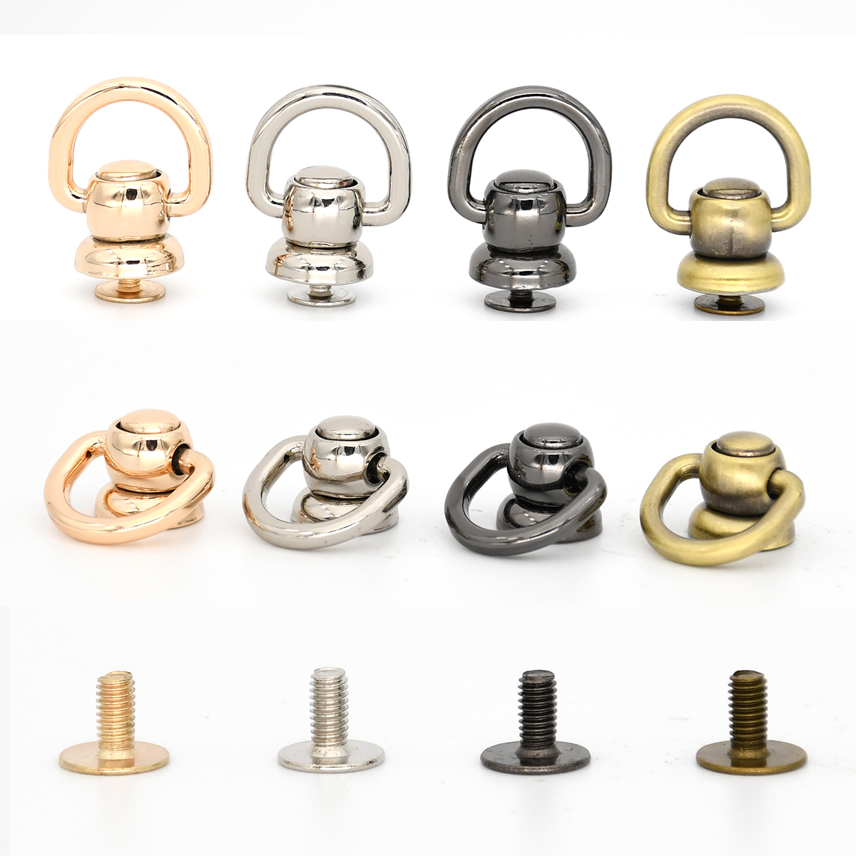 5 pezzi Rivet in metallo girevole 360 Ruota palla palla con anello Damponi per chiodo anello Craft borse artigiane Parti di ancoraggio del telefono Accessori per decori