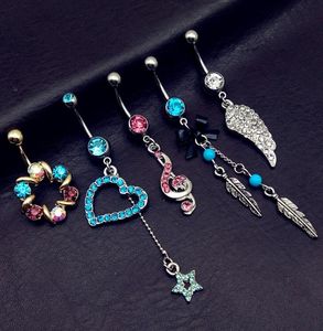 5 -stcs mix stijl vintage blauwe turquoise vleugels noot star boog lange bengle navel navel buikbar knop ringen body piercing sieraden8309592