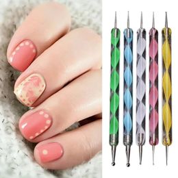 5pcs Nail Art Dotting Pen avec ramiage à manche en cristal Silicone Nails à double tête Paint Pen Sculpture Brouss