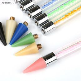 5pcs Nail Dotting Wax Pen remplaçable Perles de tête Réthinestones Gemmes Picker Dotting Pen Manucure Auto-ongles Ad-Adhesive Tools