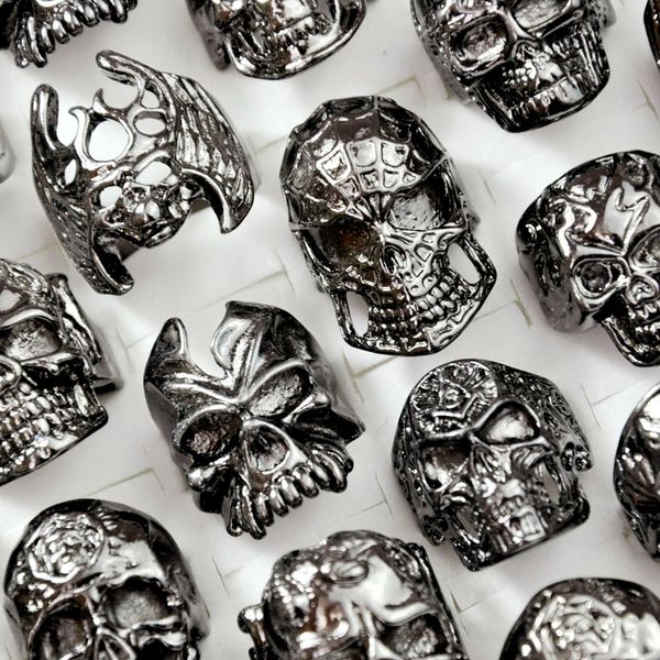 5 uds nuevos anillos geniales de motorista gótico con calavera y esqueleto para hombre, anillo Punk Rock para hombre, recuerdo de fiesta, venta al por mayor, lotes de joyería de alta calidad LR4107