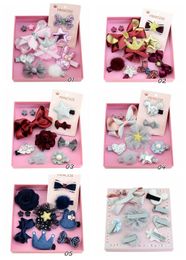 5 stks Nieuwe Design Girls Kids Lovely Hairclip Heart Star Bow Crown Pur Ball Flower Print Ribbon Bow Hair Accessoire LH685