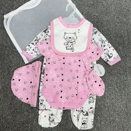 Conjunto de ropa para bebé recién nacido, conjunto de ropa de algodón de 0 a 9M, regalos para niños y niñas, mono, pelele, sombrero, babero, guantes, 5 uds.