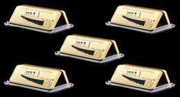 5PCS Niet-magnetisch Vierkant 24K Verguld Titanic Craft Souvenir Munt Herdenkingsmunt Bullion Bar Ornamenten Cadeau Thuis Kunstcollectie7662152