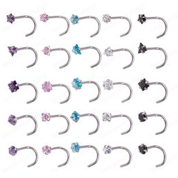 5 stks Neus studs CZ Crystal Nose Ring Piercing Set Nostril Bar Roestvrij staal L Vorm Schroeven Mode Voor Vrouwen Lichaam Sieraden