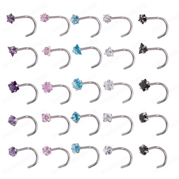 5 uds tachuelas de nariz CZ cristal nariz anillo Piercing set barra de fosa nasal acero inoxidable L forma tornillos moda para mujer joyería del cuerpo