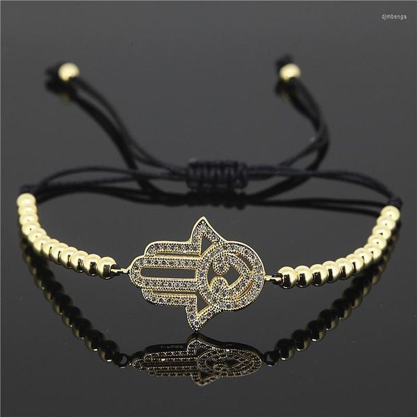 5pcs / pack anil arjandas bracelet pavé blanc cz hamsa connecteur 4 mm perles en laiton tressage unisexe macrame bijoux2022 bracelets à charme