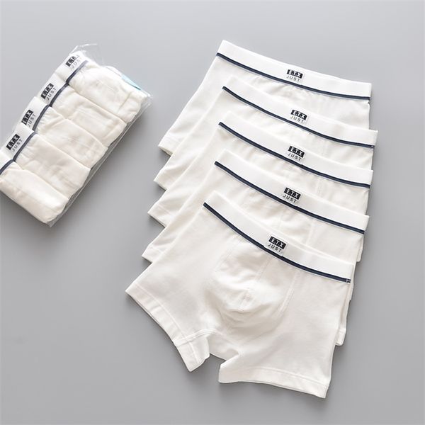 5pcs / pack Garçons Sous-Vêtements Pure White Color Short Boxers Teenage School Culotte Respirant Slip pour Enfants Enfant Vêtements 210622