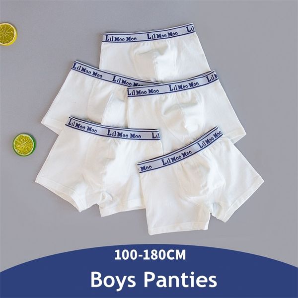 5pcs / pack Enfants Sous-Vêtements Garçons Coton Solide Blanc Culotte Toddler Bébé Slip Cartoon Shorts Boxers pour Teenage 2 6 10 18Yrs 210622