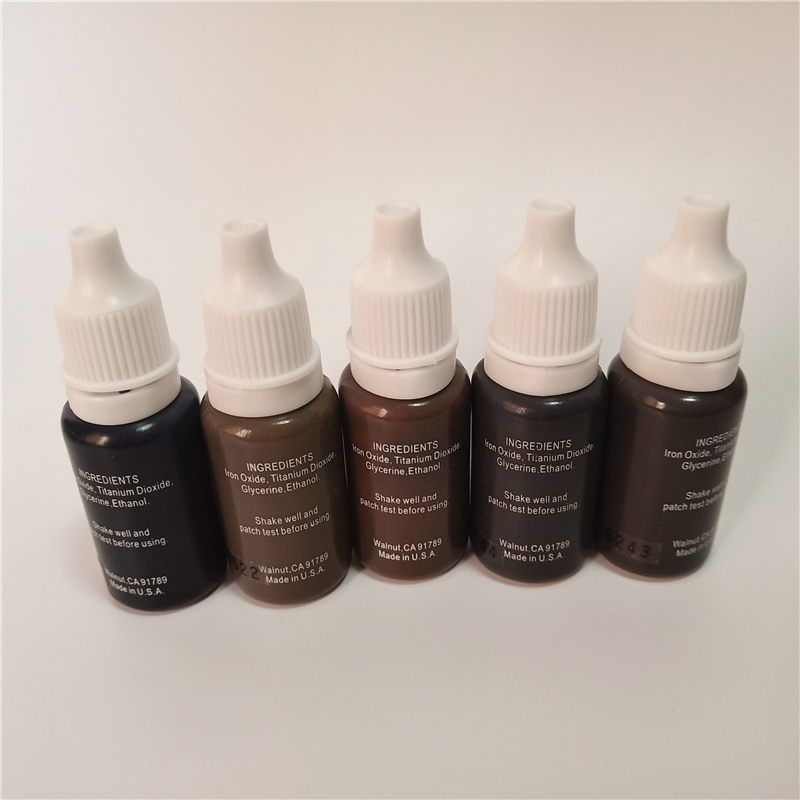5adet kalıcı makyaj pigment micropigment dövme mürekkebi 15ml / kozmetik manuel kaş kara kahverengi karışımı rengi şişe