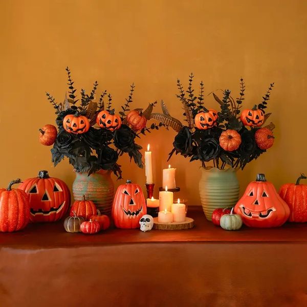 Pics à plumes de citrouille d'Halloween en mousse plastique 5 pièces, articles décoratifs pour la décoration de Table de fête d'Halloween