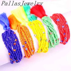 5 stks Populaire vrouwen Turkse oog armband zomer kwastje boho chique kralen pulseras mujer boheemse sieraden handgemaakte geschenk