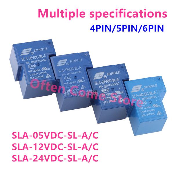 Relais de puissance 5PCS SLA-05VDC-SL-A SLA-12VDC-SL-A SLA-24VDC-SL-A -C T90 30A 4PIN 5PIN 6PIN 5V 12V 24V 48V TIME Relais de temps