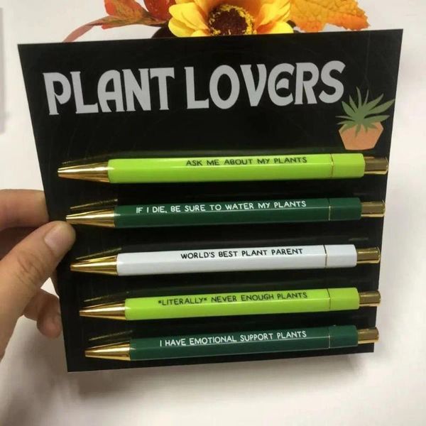 5pcs Tipo de presión Kit de bolígrafos Funny Plant Amantes de la planta Suministro de tinta negra Suministro de la oficina Terrestre de escritura Potente de escritura