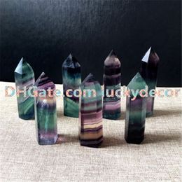 5 pièces arc-en-ciel fluorite guérison cristal grille point debout facettes prisme baguette sculptée fluorite quartz tour point obélisque Reiki Ston273l