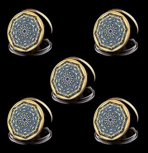 5pcs Ramadan Kareem Octagonal S Arabe Islamic Gold plaqué Collectible Holiday Gift With Round Case4115391
