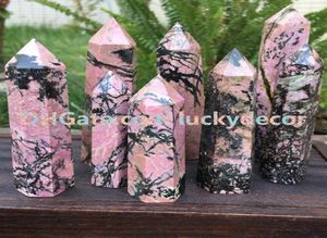 5 pièces Rare noir rose naturel Rhodonite unique point de terminaison roche pierre précieuse tour générateur 6 baguette latérale obélisque cristal Reiki Cha7750620