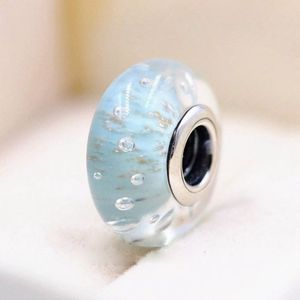 2 stks S925 Sterling Silver Mint Glitter Murano Glass kralen passen Pandora Charm Jewelry armbanden kettingen