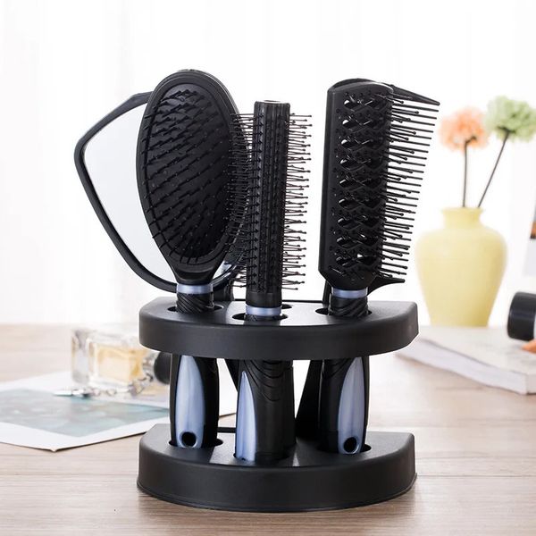 5 pièces Salon de coiffure ensemble femmes voyage maquillage brosse à cheveux avec support antistatique peigne miroir soin 240105