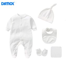 5pcs Set 0-1 ans bébé barboteuse né bébé vêtements ensemble à manches longues chapeau petite serviette bébé bavoirs vêtements né bébé bodysuitit 240323