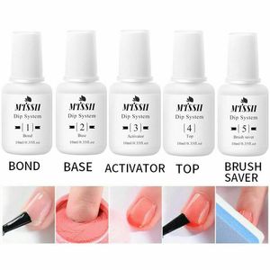 5 stks / set 10 ml Dipping Liquid Clear Dip System voor Acrylic Powder Without Lamp Cure Nail Art Tools