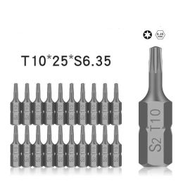 5pcs / réglage du tournevis Torx de longueur de 25 mm Bit de tournevis 1/4 '' Couple haut hexagonal High Couple à 6 points Star Star Tête de tournevis sans trou magnétique