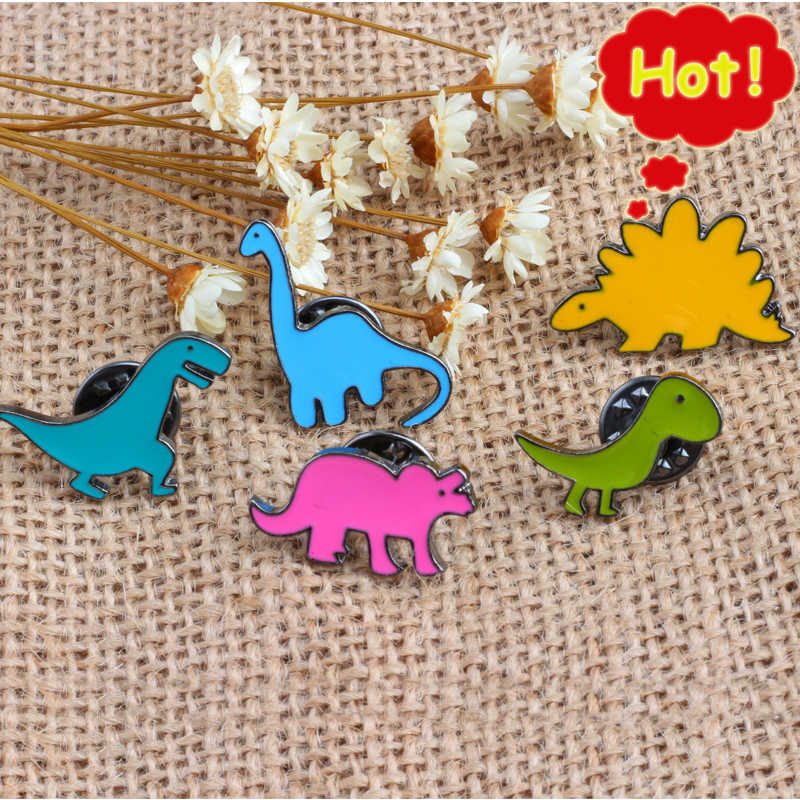 5 teile/satz 5 Stile Dinosaurier Kinder Brosche Metall Abzeichen auf Rucksack Emaille Pin Shirts Revers Pins für Frauen Männer mode Schmuck