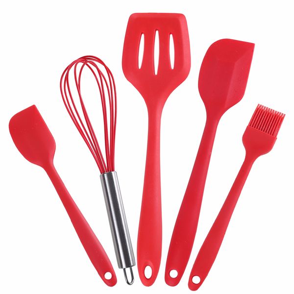 Ensemble d'outils de cuisson, grattoir en Silicone, brosse, outil à gâteau, spatule, pelle et batteur à œufs, cuisine domestique, résistance à la chaleur Flexible, 5 pièces/ensemble