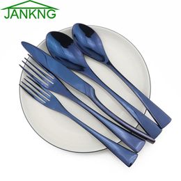 Set 5pcs Set Blue Rosteware Set en acier en acier inoxydable Steak Lnife Fork Spoon Dinner Food Cutlery Rainbow Set239y