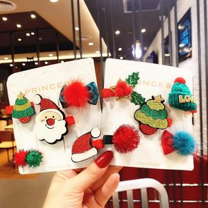 5 stks / set Kerstmis Bogen Haarspelden Meisjes Barrettes Cartoon Santa Claus Crown Wraps Haarklemmen Xmas Meisjes Princess Hoofdtooi Accessoires By1614