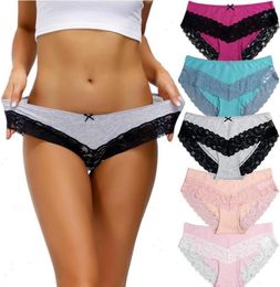 5pcs Set Cotton Panties Womens Underwear Lace Sexy Lace Migne Bow Female Sabits Briefes Couleur Solide Lingerie Sxxl Design6499172