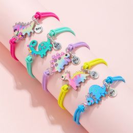 5 pièces/ensemble mignon dessin animé dinosaure acrylique charme extensible corde Bracelet pour filles bandeau utiliser fête anniversaire cadeau