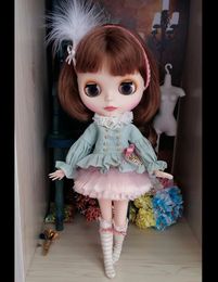 5 stks/set Prachtige Prinses Jurk Kant Bubble Rok Veer Haarband bladerdeeg mouw tops Streep Kousen voor blyth licca 1/6 Poppen 240305