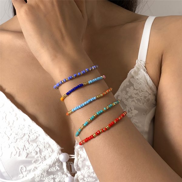 5 unids/set de pulsera de cuentas acrílicas de Color arcoíris a la moda para Mujer y niña, pulseras con dijes hechas a mano, brazaletes, joyería Bohemia para Mujer