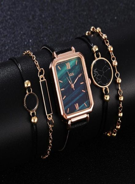 5pcs Set Fashion Watch for Women Square Leather dames Bracelet Watches Quartz Wrist Watch Femelle Black Clock Reloj Drop221N3590704